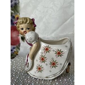 Vintage Royal Sealy Girl With Bonnet Gold Shoes, Planter Vase, MCM